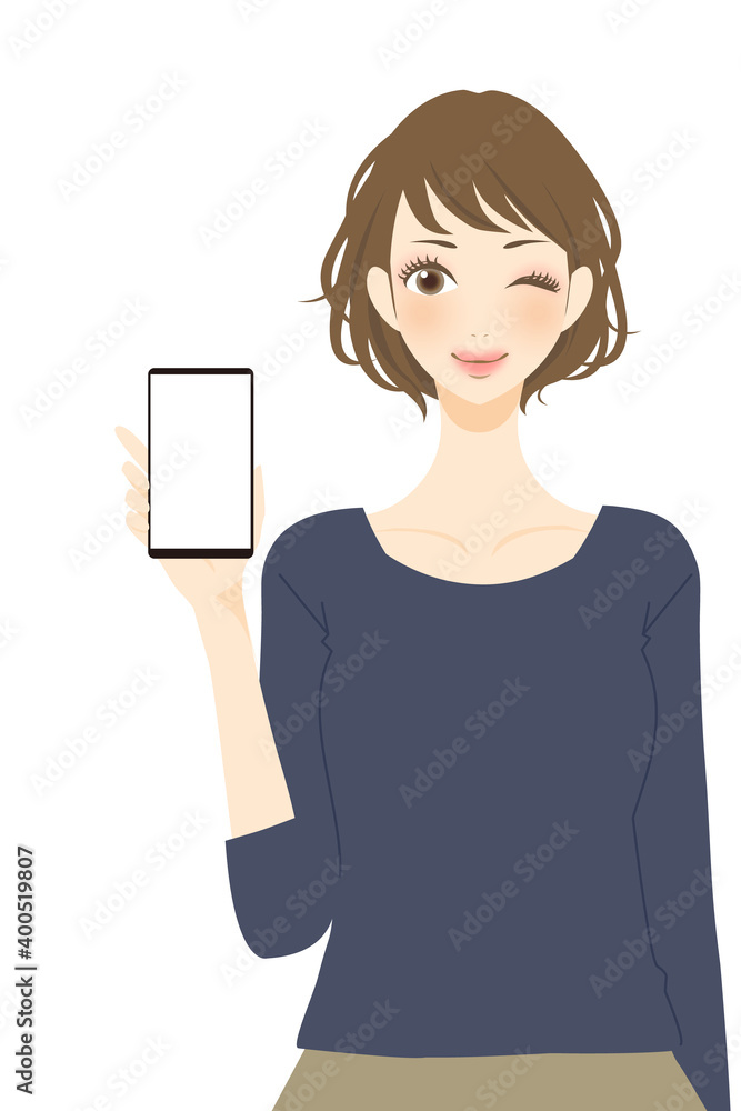 ネット予約をする女性 笑顔の人物イラスト ネット予約をする女性 笑顔の人物イラスト