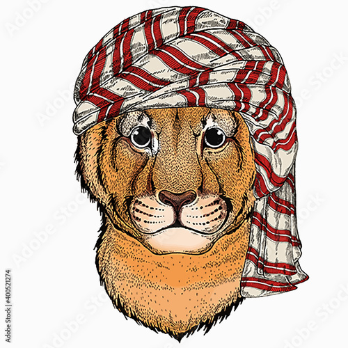 Wild animal wearing keffiyeh or kufiya. Animal head.