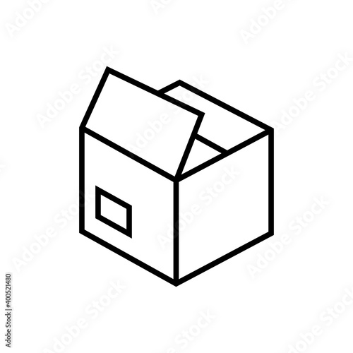 Icono caja de cartón abierta con lineas en color negro