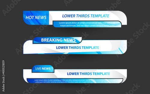 Set collection vector of Broadcast News Lower Thirds Template layout design banner for bar Headline news title, sport game in Television, Video and Media Channel