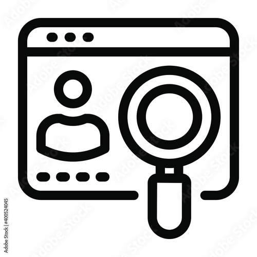 Hr dept hiring concept, solid icon of online user find 