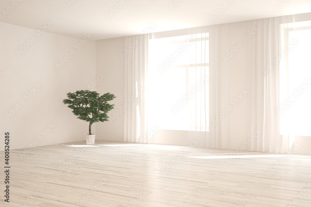 Fototapeta premium White empty room. Scandinavian interior design. 3D illustration