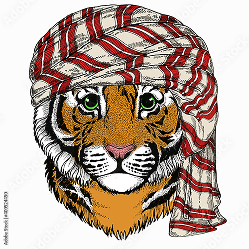 Wild animal wearing keffiyeh or kufiya. Animal head.