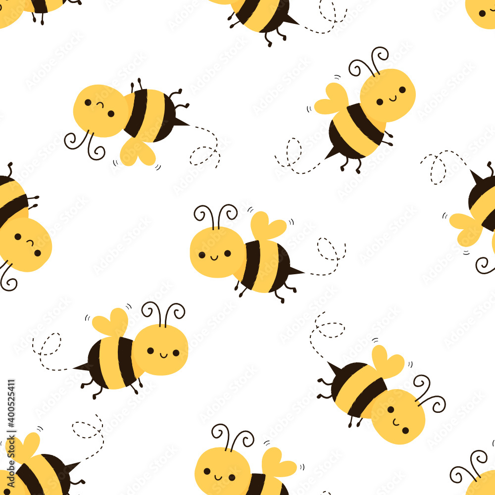 Seamless pattern with bees and honey on white background vector illustration. Cute cartoon character. Seamless pattern with bees and honey on white background vector illustration. Cute cartoon character.