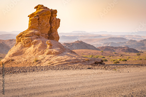 Damaraland. Gravel road from Palmwag to Twyfelfontein in Namibia. photo
