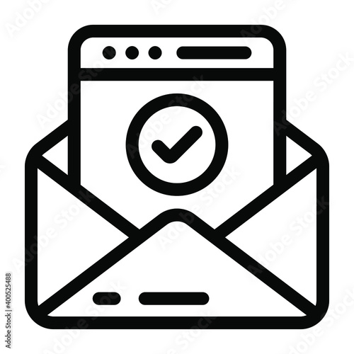 
Approved web mail, solid icon of verified email 
