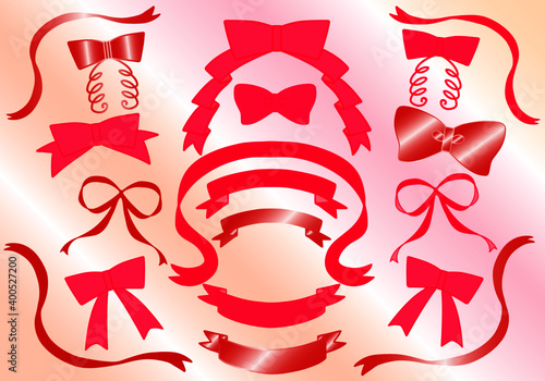 赤ピンクグラデーションのリボンギフトセット