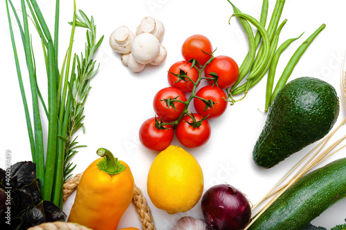 Fresh vegetables and fruits in paper package