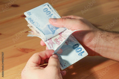 Turkish Lira money in hand
