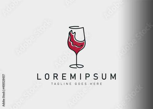 Wine glass logo design. Icon vector illustration of glass and wine splash. Modern logo design with line art style.