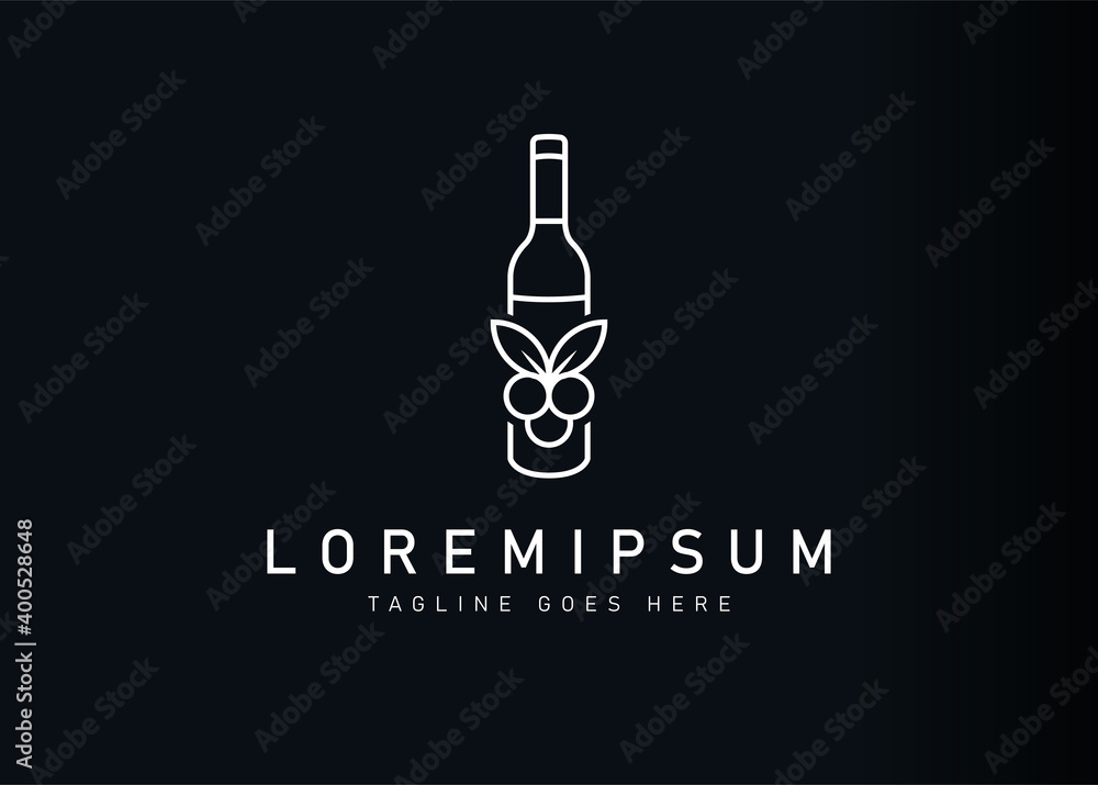 Wine bottle logo design. Icon vector illustration of bottle grapes . Modern logo design with line art style. Wine bottle logo design. Icon vector illustration of bottle grapes . Modern logo design with line art style.