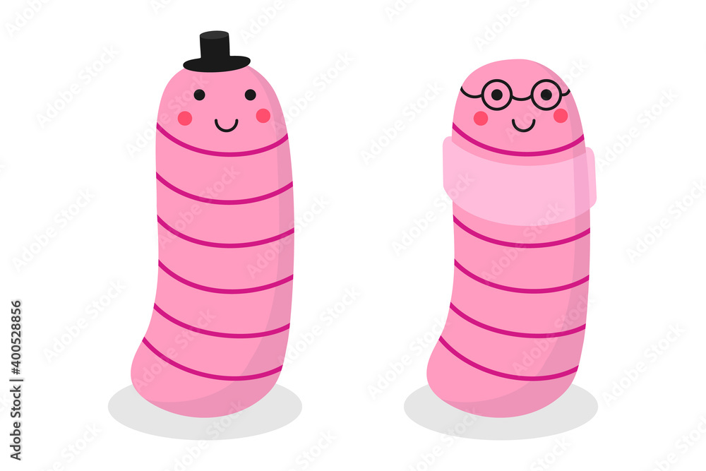 Set of worms. Cartoon earthworms. Vector illustration. Set of worms. Cartoon earthworms. Vector illustration.