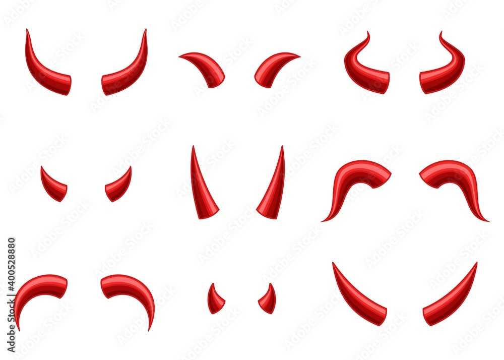 Set of Devil horns isolated on white background, Red devil demon satan horn. Monster symbol. Vector illustration Set of Devil horns isolated on white background, Red devil demon satan horn. Monster symbol. Vector illustration