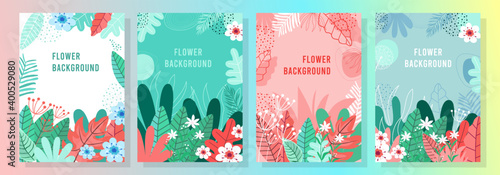Vector set four seasons, winter, spring, summer, autumn, flowers and leaf design template, banner, cover, postcard.