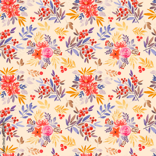 Beautiful old-fashioned yellow and pink watercolor flowers. Seamless retro pattern for greeting card design  invitation card  printing  booklet  packaging paper  etc.