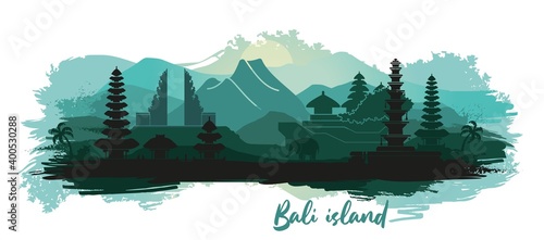 Abstract landscape of the Indonesian island of Bali with the main attractions