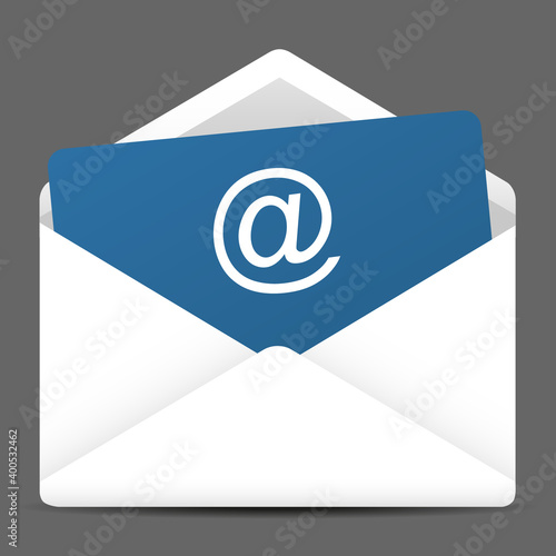 Briefumschlag mit blauen Papier und Ad-Zeichen - E-Mail Icon