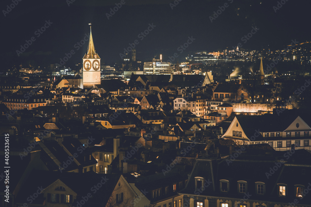 Night time views of Zurich, Switzerland from ETH Zurich