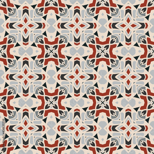 Creative trendy color abstract geometric patternin gray red beige, vector seamless, can be used for printing onto fabric, interior, design, textile. Home decor, interior design, cloth design. photo