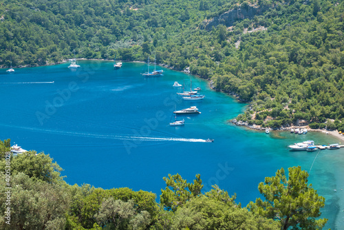 Blick auf die Bucht in Sarsala Ankerbucht mit Schiffe, Fethiye Yacht