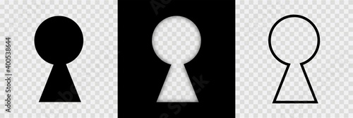Keyhole icons collection. Doors key hole isolated. Lock vector symbols on different backgrounds. Vector illustration.