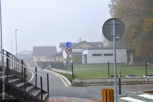 Road sign no entry for cyclists in the pedestrian city zone photo