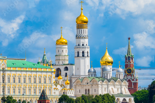 Moscow. Russia. Ensemble Of The Moscow Kremlin. Churches of the Moscow Kremlin. Ivan the Great bell tower in Moscow. Grand Kremlin palace. Spasskaya tower.