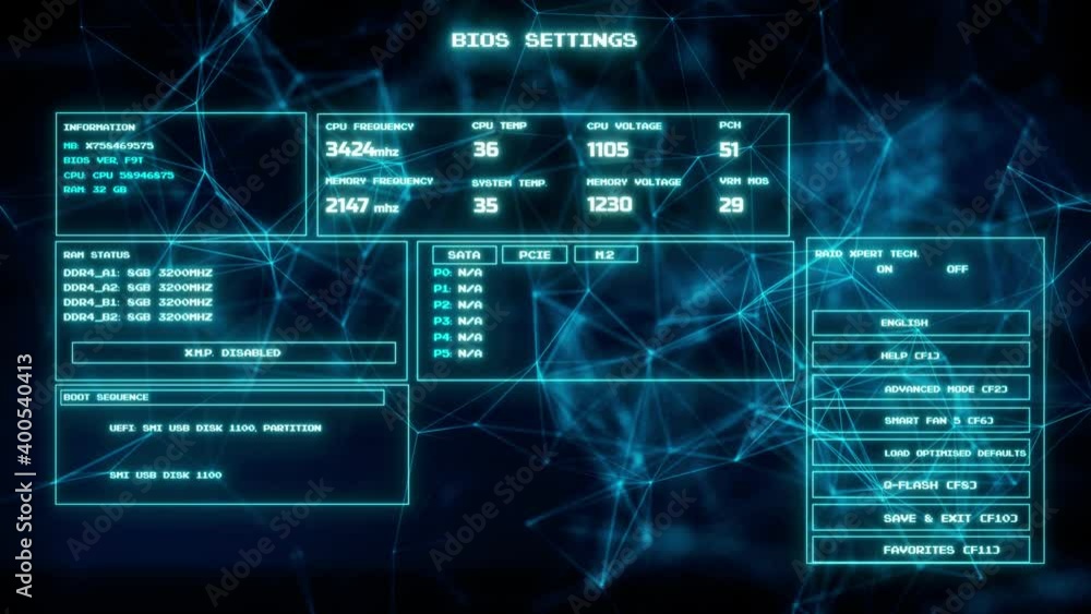 Representation of Computer BIOS Basic Input Output v1. High quality 4k footage Representation of Computer BIOS Basic Input Output v1. High quality 4k footage