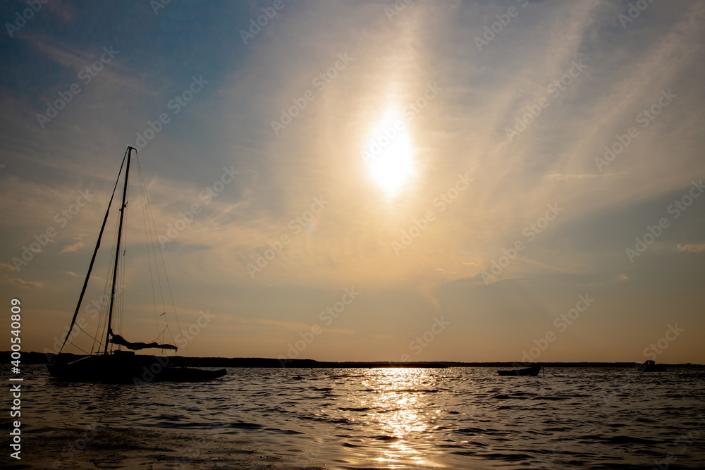 Fishing Boat at The Lake on Sunset