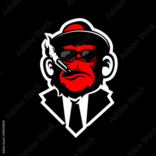 monkey logo gaming, elite red monkey, mafia monkey illustration, a monkey with smoke
