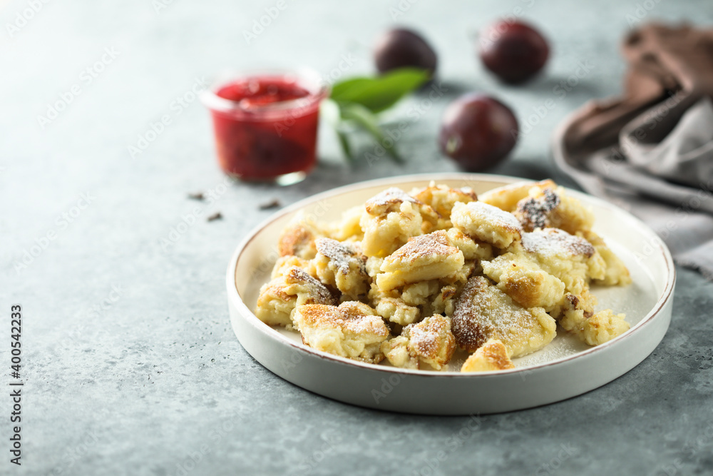 Traditional Austrian pancake with plum jam