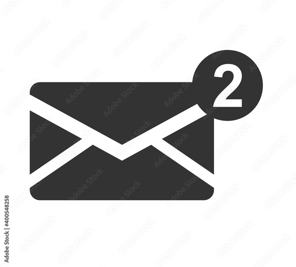 E mail notification one new email message in the inbox concept isolated on white background E mail notification one new email message in the inbox concept isolated on white background