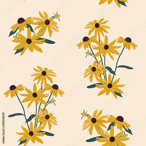 Seamless vector illustration with flowers of rudbeckia photo