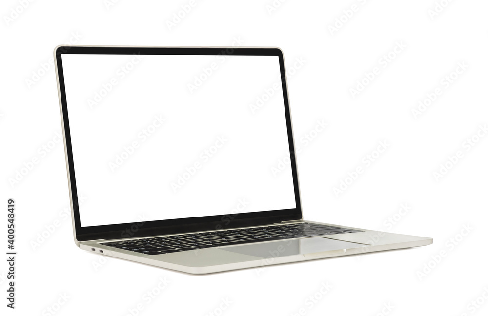 Laptop open with a blank screen or mockup computer for apply screen display on web and app isolated on white background with clipping path Laptop open with a blank screen or mockup computer for apply screen display on web and app isolated on white background with clipping path