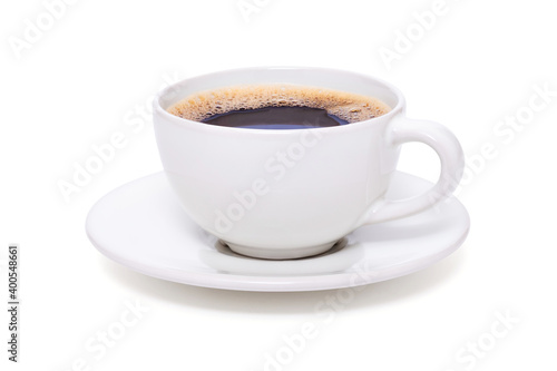 Black coffee in a white cup on plate top view isolated on white background. With clipping path © VIEWVEAR