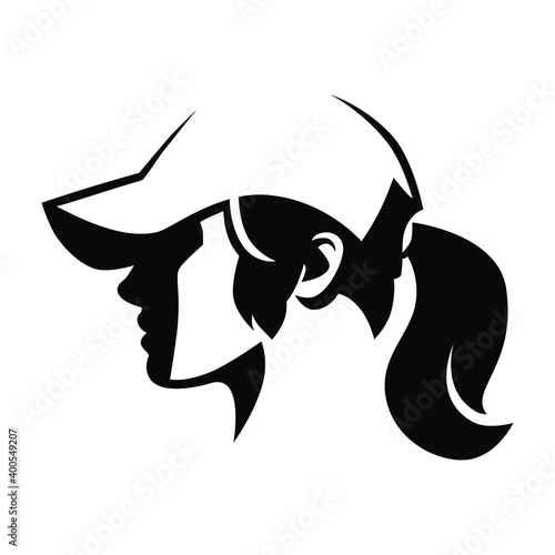 Fashion girl wearing a baseball cap portrait symbol on white backdrop. Design element