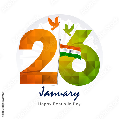 Indian Republic day concept with text 26 January. Vector Illustration. Happy Indian Republic Day celebration.