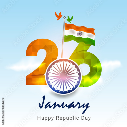Indian Republic day concept with text 26 January. Vector Illustration. Creative abstract or poster for Republic Day Celebration of Indian Vector.