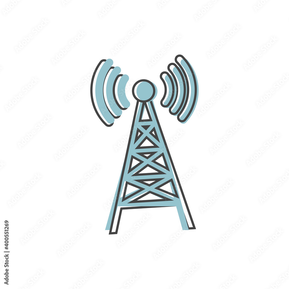 Antenna vector icon on cartoon style on white isolated background. Antenna vector icon on cartoon style on white isolated background.