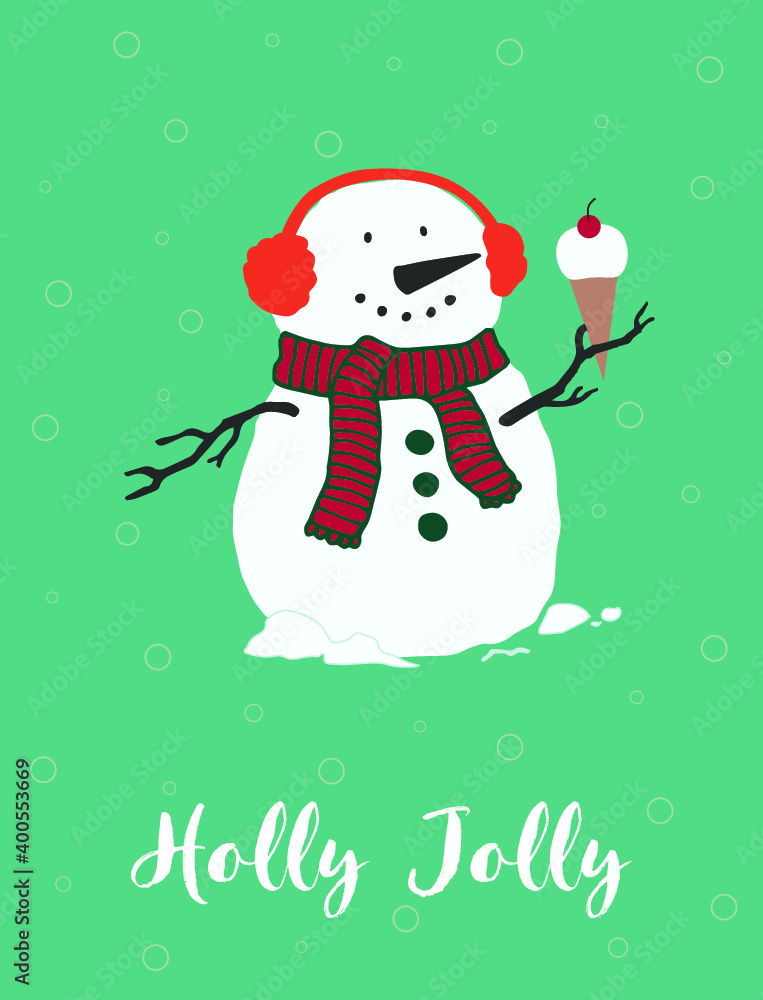Merry Christmas greeting cards with funny snowman. Vector elements for Christmas design. 