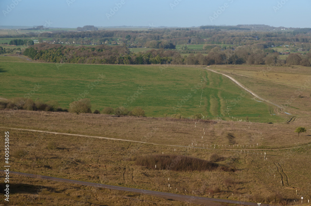 looking NNW from high on Sidbury Hill over the old Roman road toward Everleigh village
