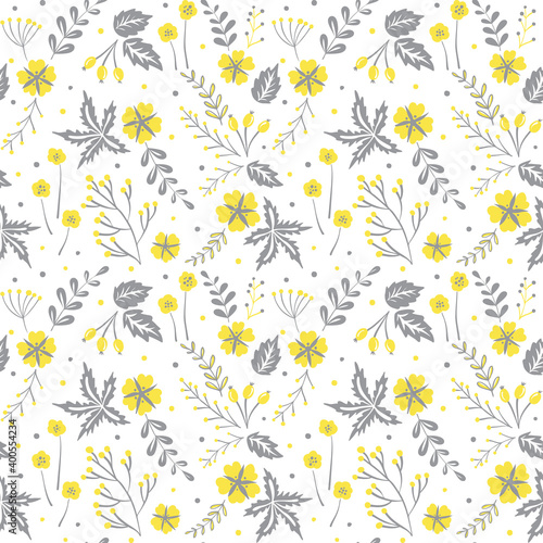 Yellow and gray floral seamless pattern. Fashionable background colors 2021. Vector illustration.