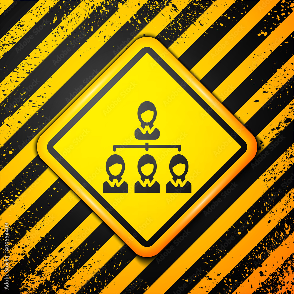 Black Business hierarchy organogram chart infographics icon isolated on yellow background. Corporate organizational structure graphic elements. Warning sign. Vector. Black Business hierarchy organogram chart infographics icon isolated on yellow background. Corporate organizational structure graphic elements. Warning sign. Vector.