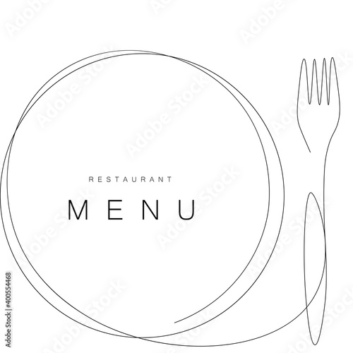 Menu restaurant background with fork and plate, vector illustration