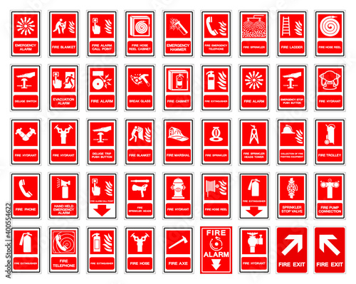Set Of Fire Safety Collection Symbol Sign, Vector Illustration, Isolated On White Background Label .EPS 10