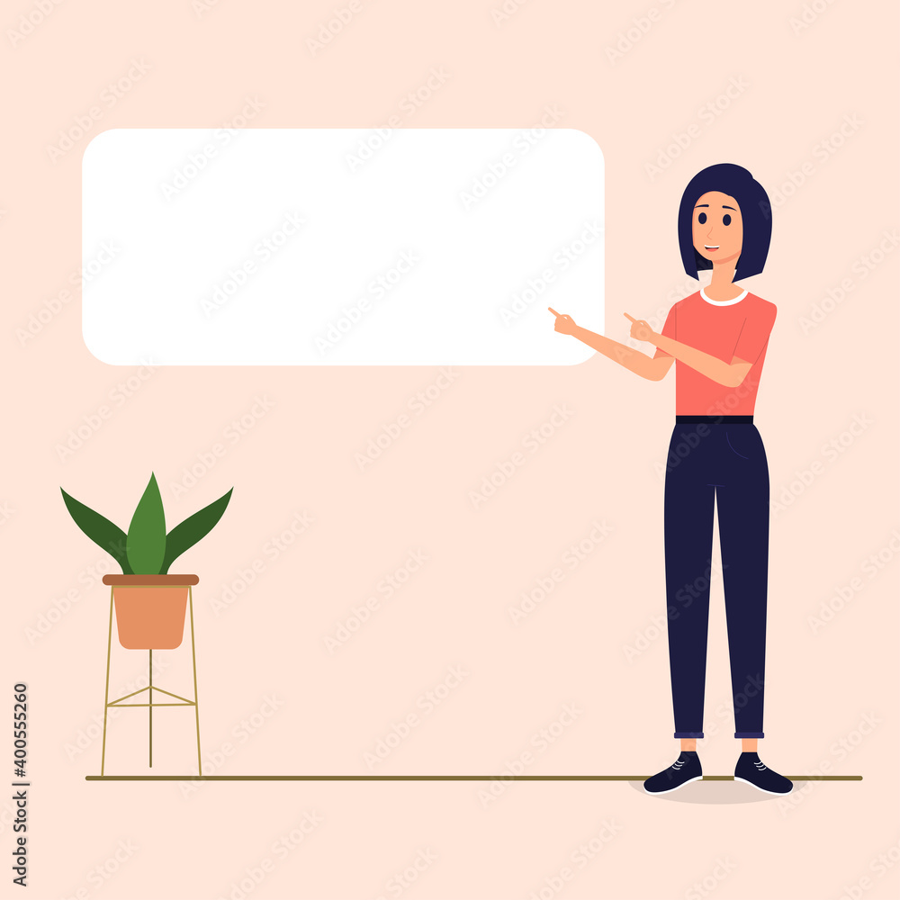 Vector illustration of a woman pointing at the copy space with a happy face Vector illustration of a woman pointing at the copy space with a happy face