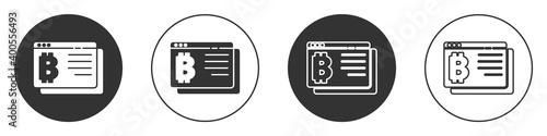 Black Cryptocurrency coin Bitcoin icon isolated on white background. Physical bit coin. Blockchain based secure crypto currency. Circle button. Vector.