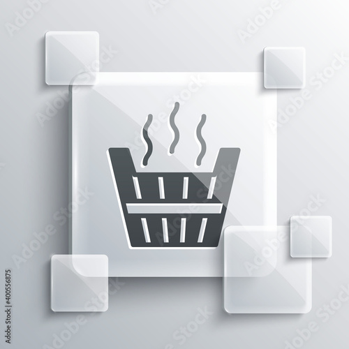 Grey Sauna bucket icon isolated on grey background. Square glass panels. Vector.
