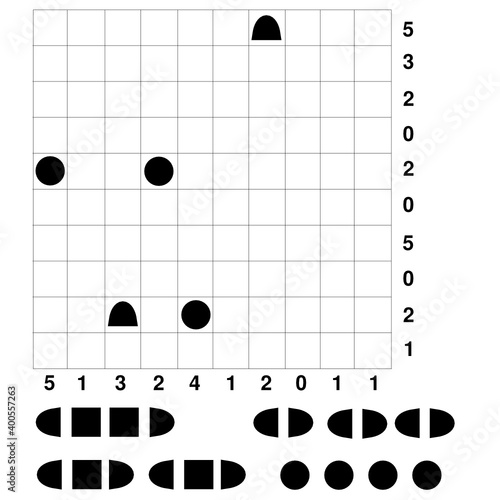 A vector illustration of the starting position of a battleships puzzle for mental activity