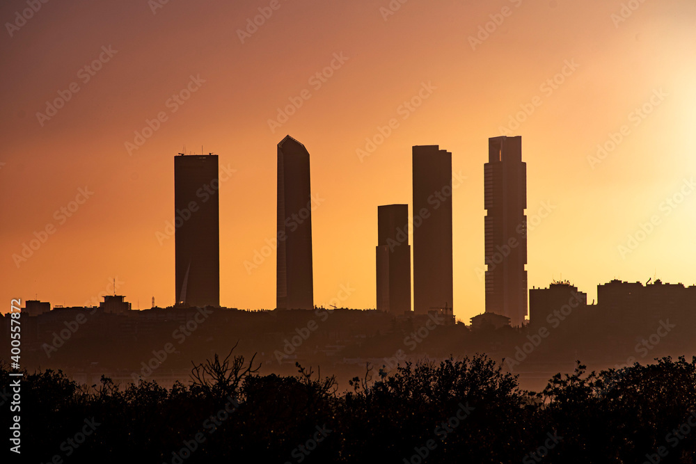 Golden sunrise over downtown Madrid